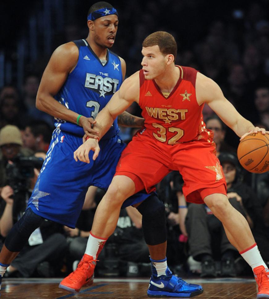 Die besten vom Westen gegen die All-Stars aus dem Osten: Dwyane Wade der Miami Heat im direkten Kampf mit Blake Griffin von den L.A. Clippers