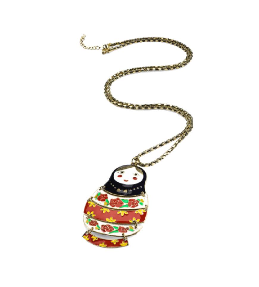 Lange Kette mit Babuschka-Anhänger, ca. 7 Euro