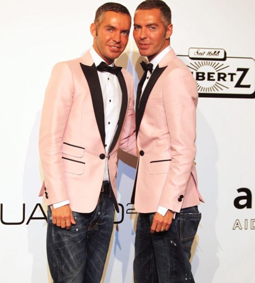 Das Designer-Duo DSquared2 aus Kanada stellte ihre neue Kollektion vor. Die Zwillingsbrüder Dan und Dean kamen in rosafarbenen Dinner-Jackets