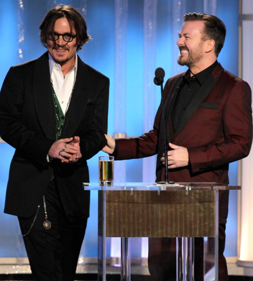 Hatten Spaß auf der Bühne: Johnny Depp und Ricky Gervais