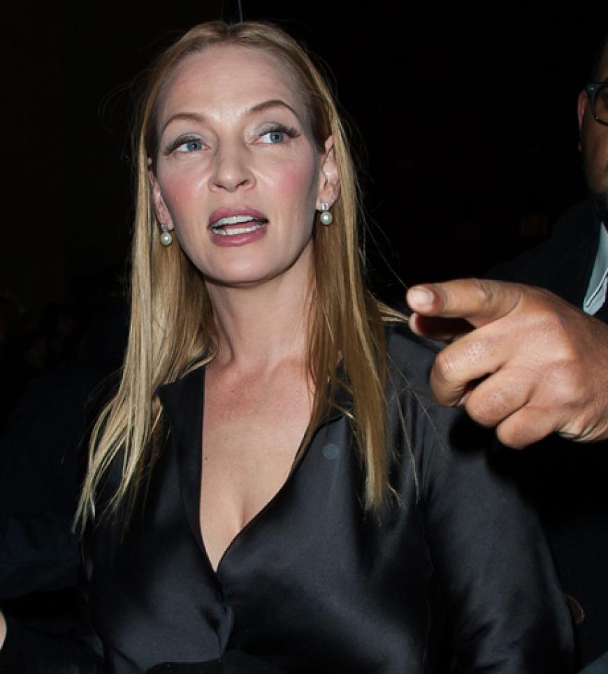 Und auch Schauspielkollegin Uma Thurman ist in Frankreich angekommen