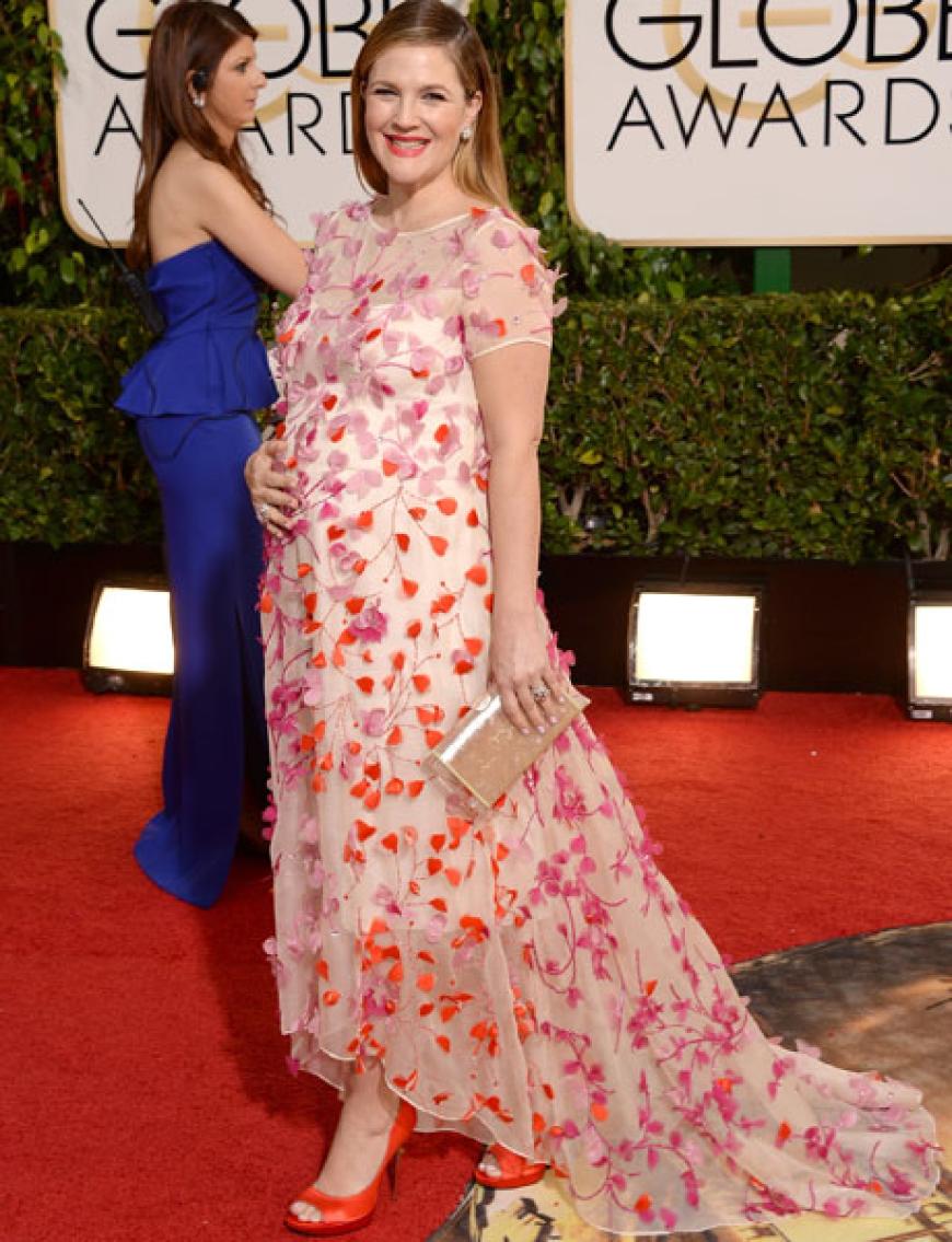 Auch Drew Barrymore strahlte und zeigte unter ihrem Blumenkleid ihr Bäuchlein