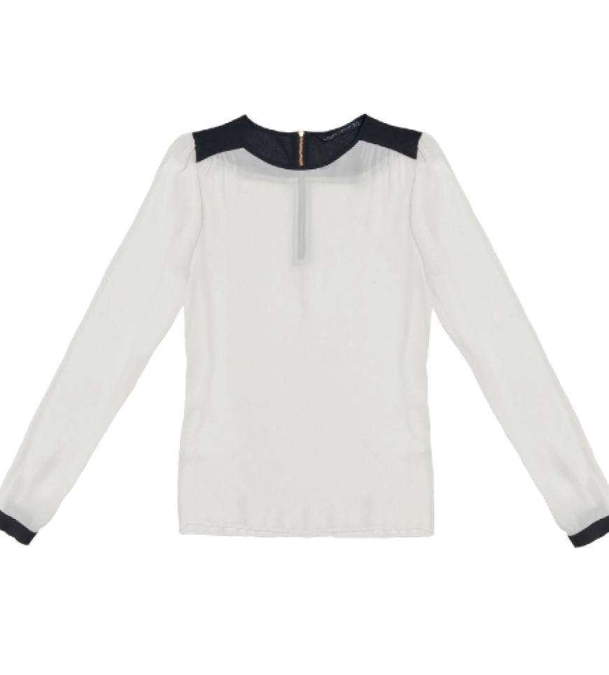 Bluse mit schwarzen Kontrast-einsätzen, ca. 40 Euro