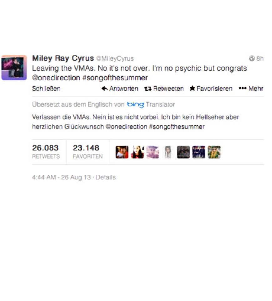 Mileys Reaktion auf die Reaktionen via Twitter