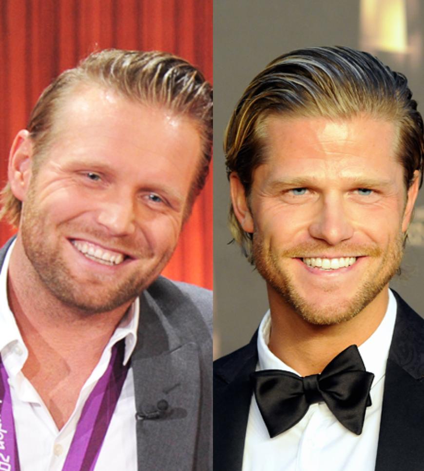 Links der Beachvolleyballer Julius Brink, rechts sein Doppelgänger: