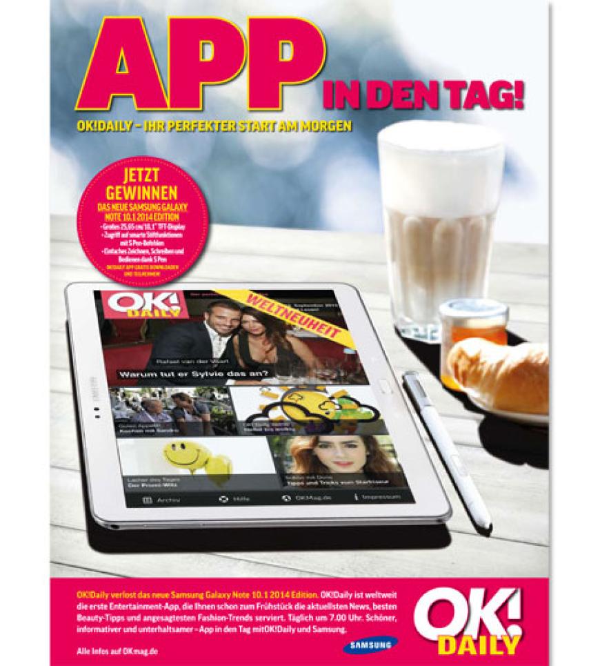Jetzt kostenlos OK!Daily-App herunterladen und mit etwas Glück ein Samsung Galaxy Note 10.1 2014 Edition gewinnen!