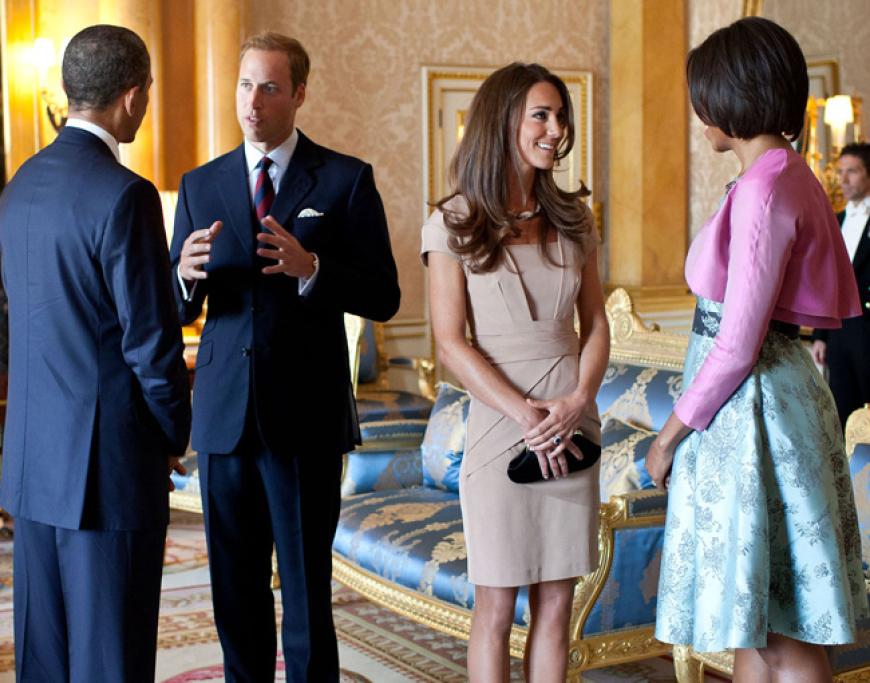 Im Mai 2011, kurz nach der royalen Hochzeit, empfangen William und Kate US-Präsident Barack Obama und seine Frau Michelle im Buckingham Palace in London