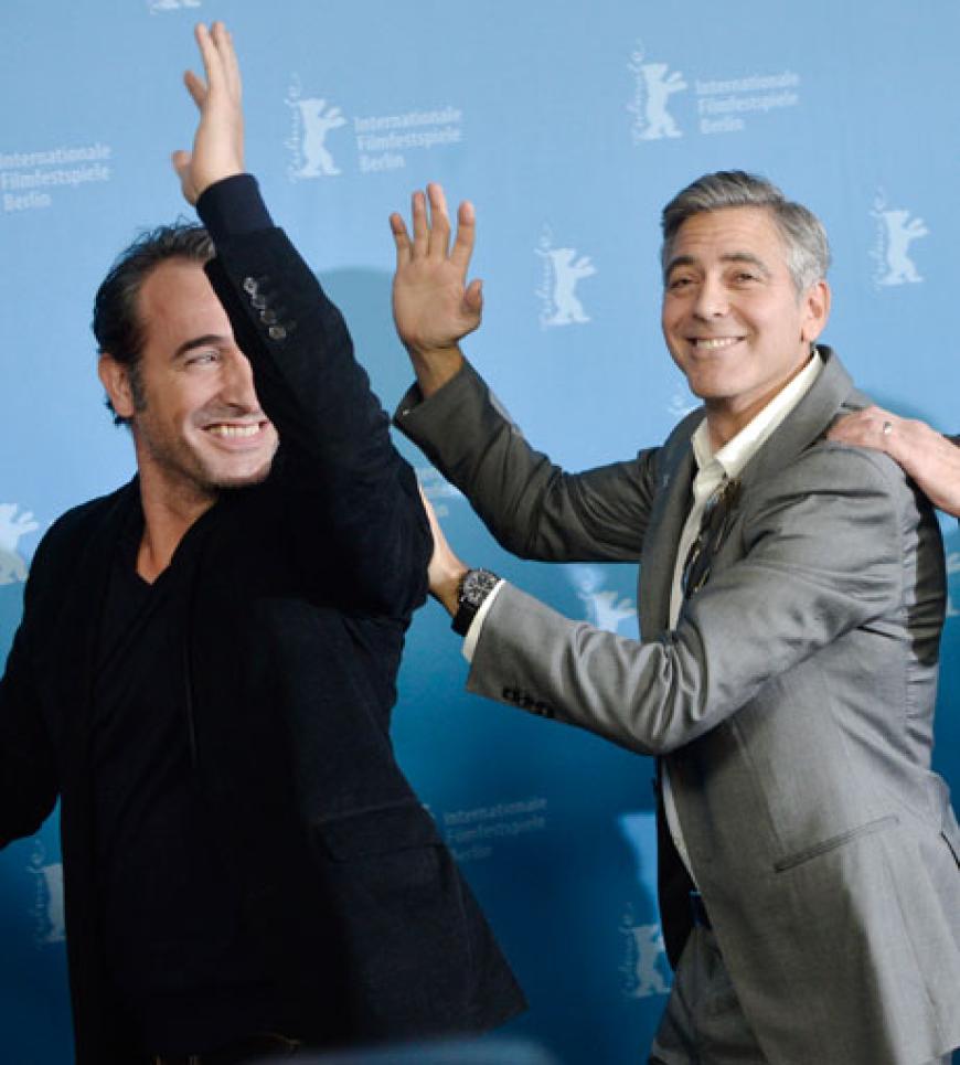 Gute Laune beim Presscall:´ Jean Dujardin und George Clooney