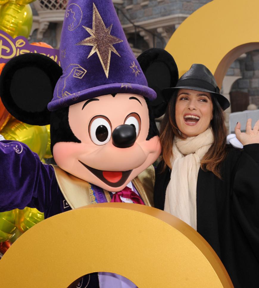 Salma Hayek und Mickey Maus bei den Feierlichkeiten zum 20. Geburtstag von Disneyland Paris
