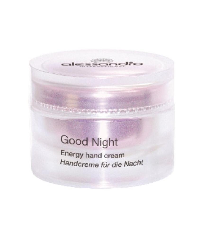 Zarte Hände: Tagsüber werden unsere´ Hände schon genug strapa´ziert, deshalb sollten wir ihnen vor dem Schlafengehen eine Extraportion Pflege gönnen. So verspricht eine dick aufgetragene Handcreme mit Jojoba- oder Avocadoöl zarte Samtpfötchen über Nacht. Ziehen Sie Baumwollhandschuhe an - durch die Wärme öffnen sich die Poren, und die Wirkstoffe können noch besser einziehen. Good Night Energy Hand Cream von Alessandro, 50 ml ca. 22 Euro