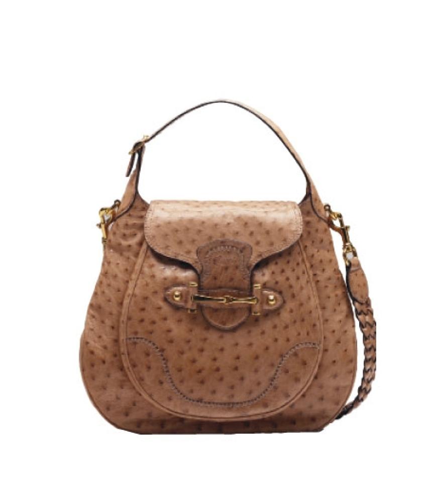 Straußenledertasche mit geflochtenem Gurt und Schnalle von Gucci, Preis auf Anfrage