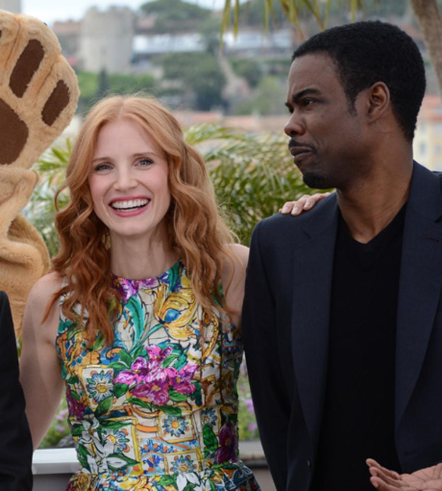 Schauspielerin Jessica Chastain und Chris Rock, um