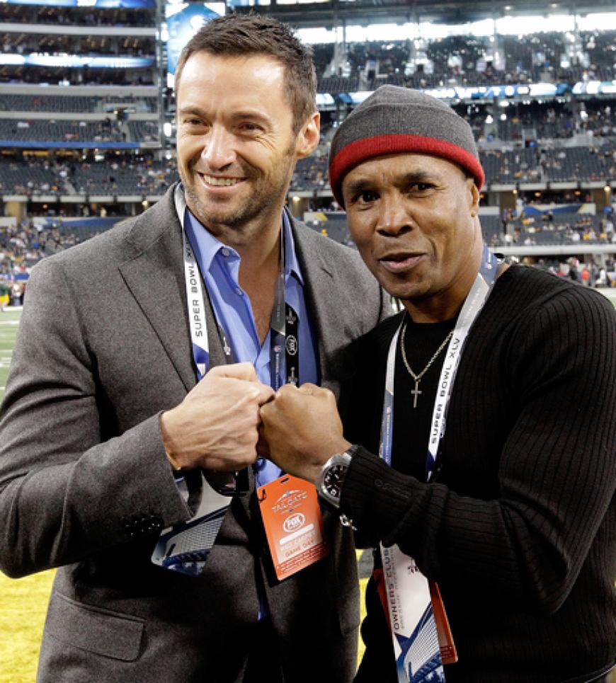 Ein Erinnerungsfoto: Hollywood-Star Hugh Jackman posiert mit Ex-Profi-Boxer Sugar Ray Leonard