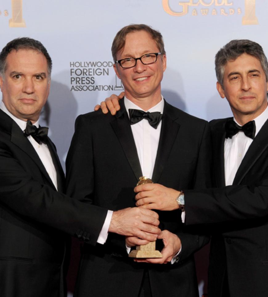 Das Produzententeam Jim Taylor, Jim Burke und Alexander Payne freuen sich über ihren Preis für