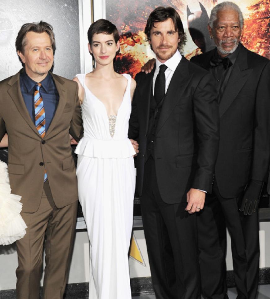 Anne Hathaway, Gary Oldman, Christian Bale und Morgan Freeman
