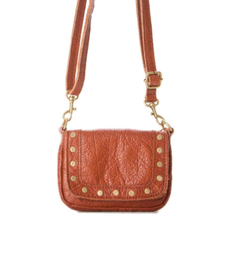 Cross-Bodys: Diese schönen Anhängsel nehmen wir doch gern auf unsere Schultern. Mini-Bag mit Nieten von LP Collection, ca. 140 Euro