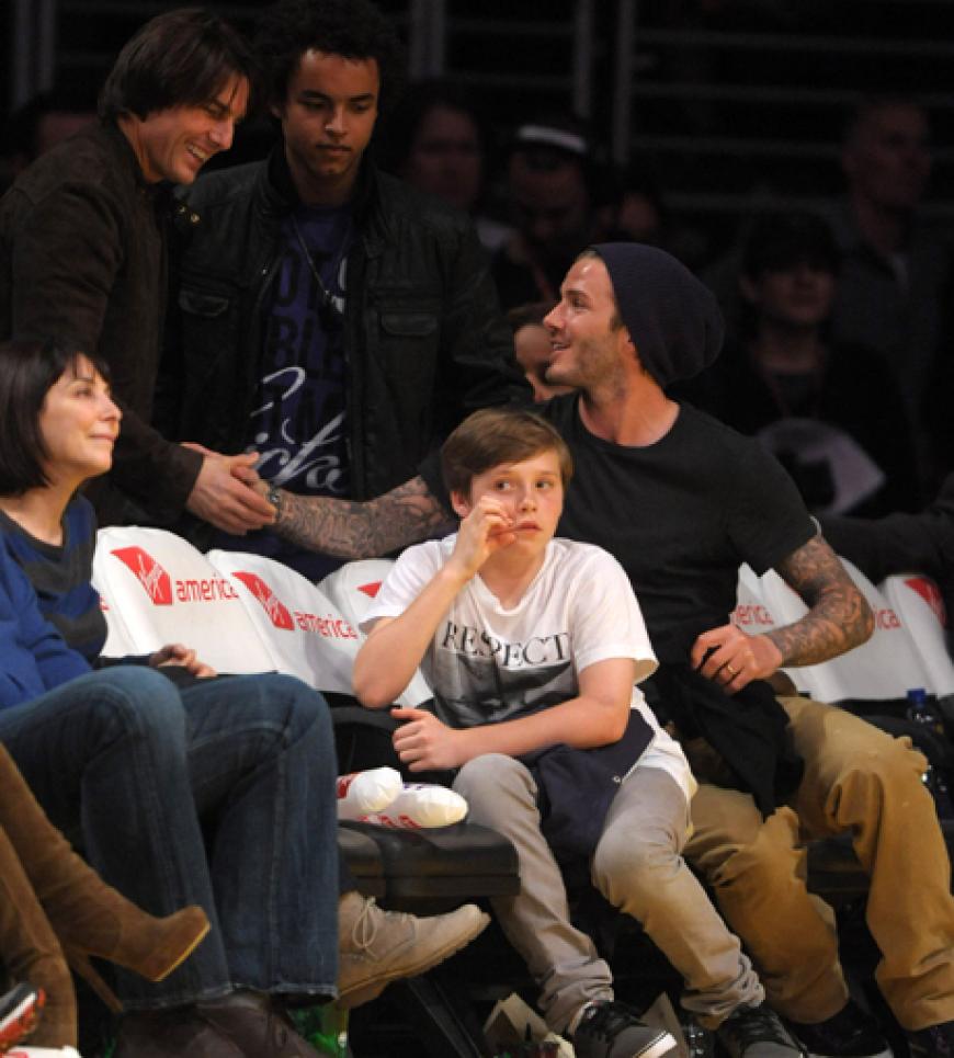 Alte Freunde: Tom Cruise kam mit Sohn Connor und trifft vor dem Spiel Freund David Beckham mit Sohn Brooklyn