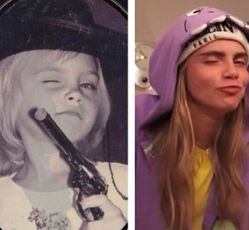Das Model Cara Delevingne zeigt, wie süß sie als Kind mit Hut und Spielzeug-Pistole aussah
