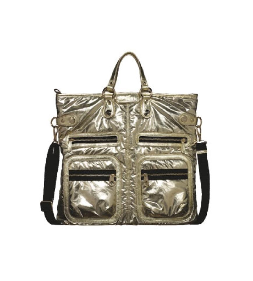 Metallic-Tasche mit Reißverschlüssen und Schulterriemen von Hogan, ca. 580 Euro