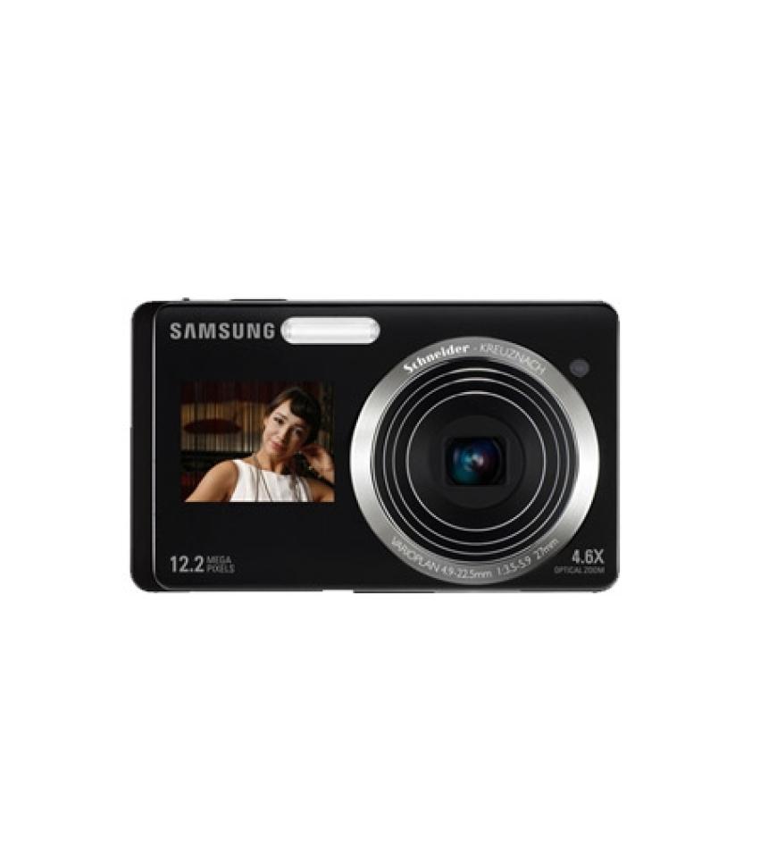 Die Samsung ST550 ist die weltweit erste Kamera mit zwei Displays - einem vorne und einem auf der Rückseite und erleichtert damit beispielsweise Selbstportraits. Von Samsung, ca. 399 Euro