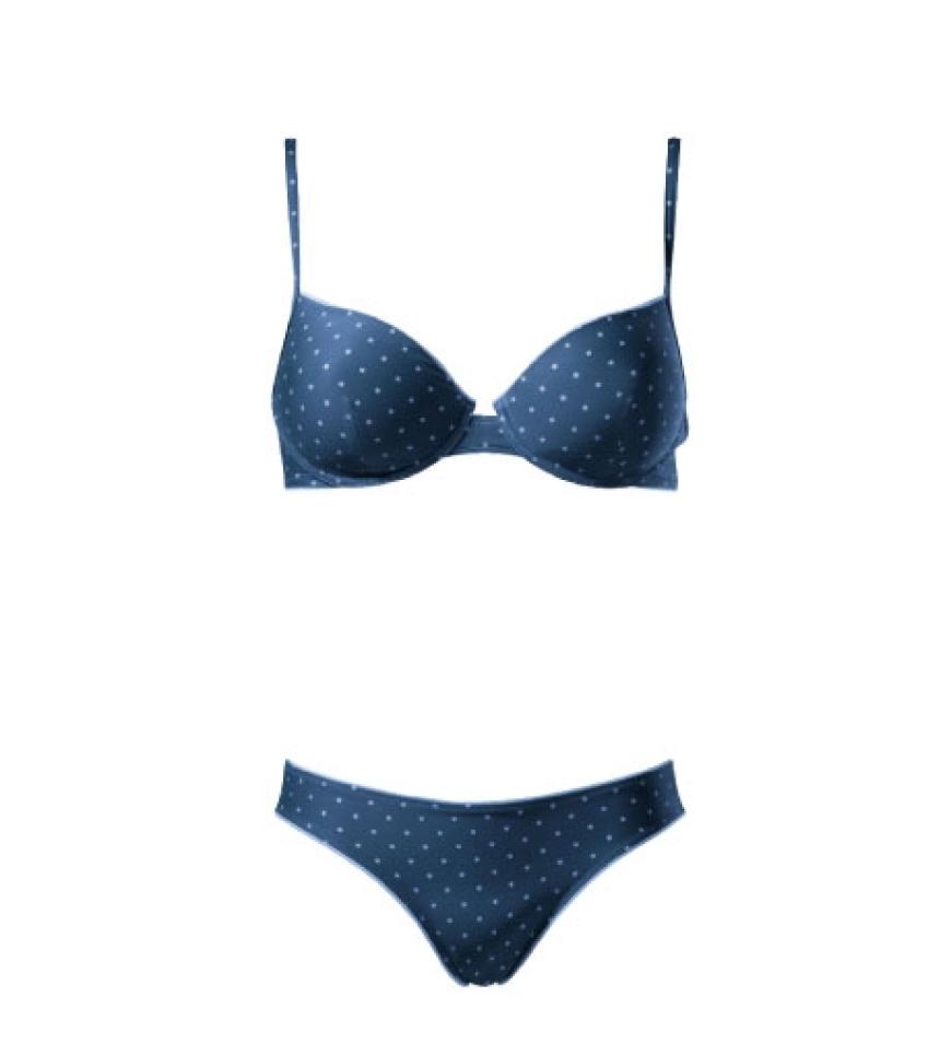 So erfrischend wie ein Tag am Meer:
Punktspiel von BeeDees, BH ca. 30 Euro, Slip ca. 10 Euro