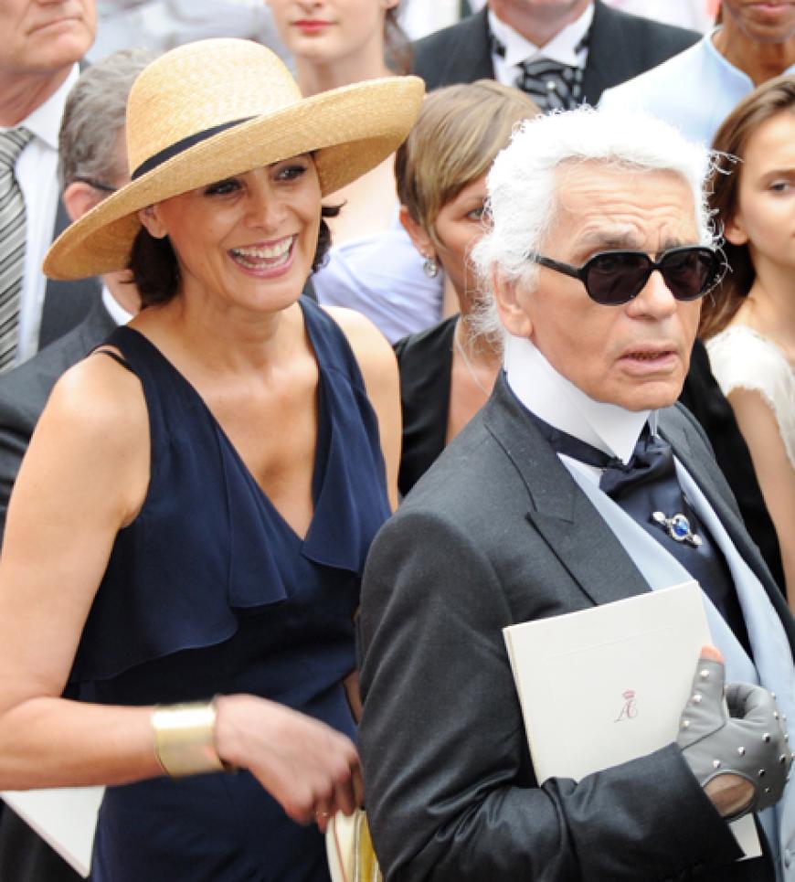 Der Modezar Karl Lagerfeld war ein gern gesehener Gast - er hatte Charlenes Kleid für die standesamtliche Trauung entworfen