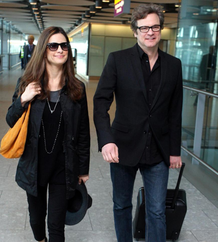 Colin Firth und seine Frau Livia Giuggioli treffen aus Los Angeles in London ein