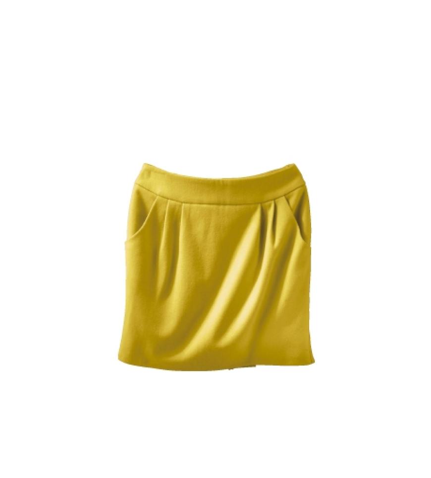 Gelb: Minirock mit Eingrifftaschen von 3 Suisses, ca. 20 Euro