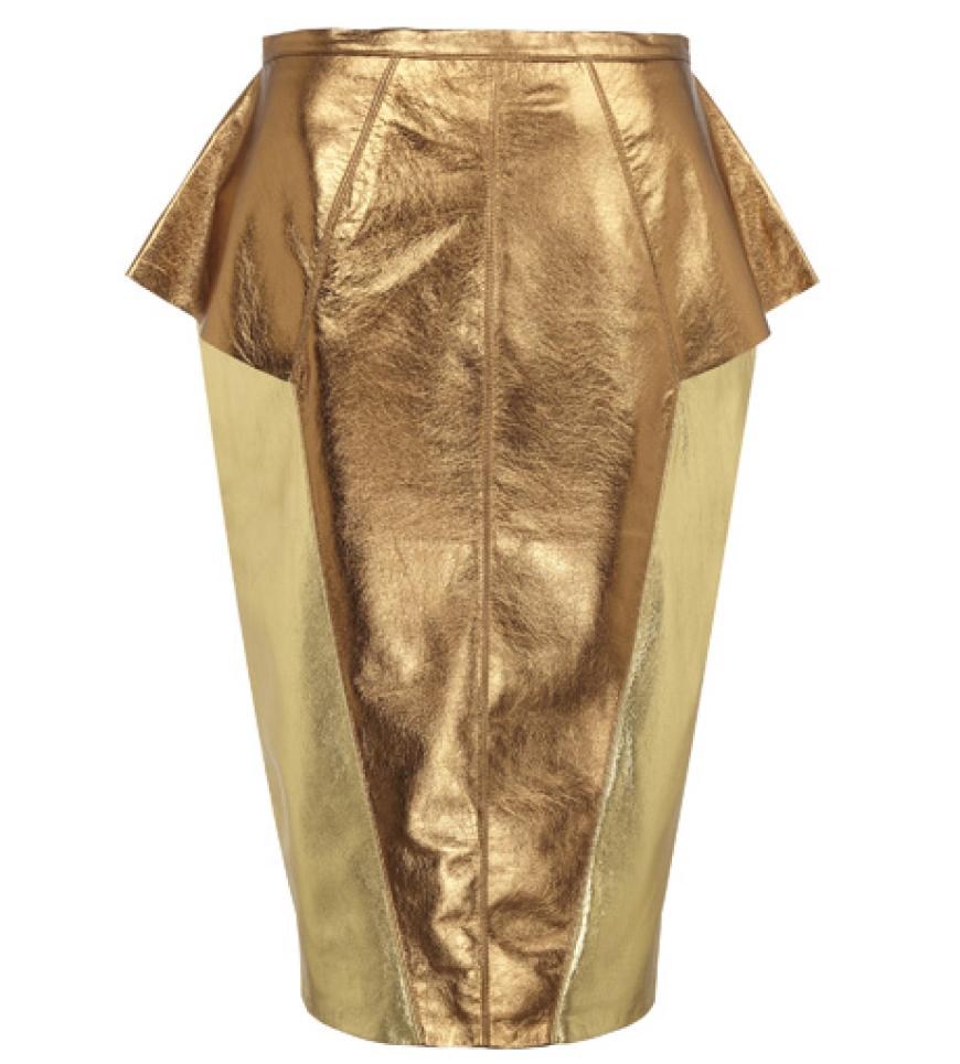 Mit dem Bleistiftrock im angesagten Metallic-Look ziehen wir alle Blicke auf uns. Rock von River Island, ca. 40 Euro