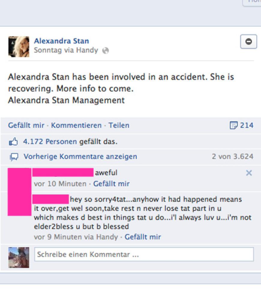 Die Behauptung ihres Managements: Alexandra Stan hatte einen Unfall