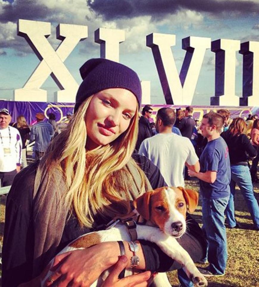 Süß: Model Candice Swanepoel brachte ihren Hund mit zum Super-Sport-Ereignis