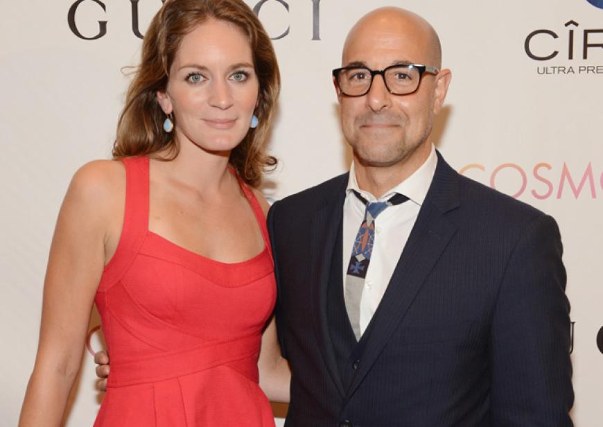 Schauspielerin Stanley Tucci mit seiner Ehefrau und Schwester von Emily Blunt, Felicity Blunt