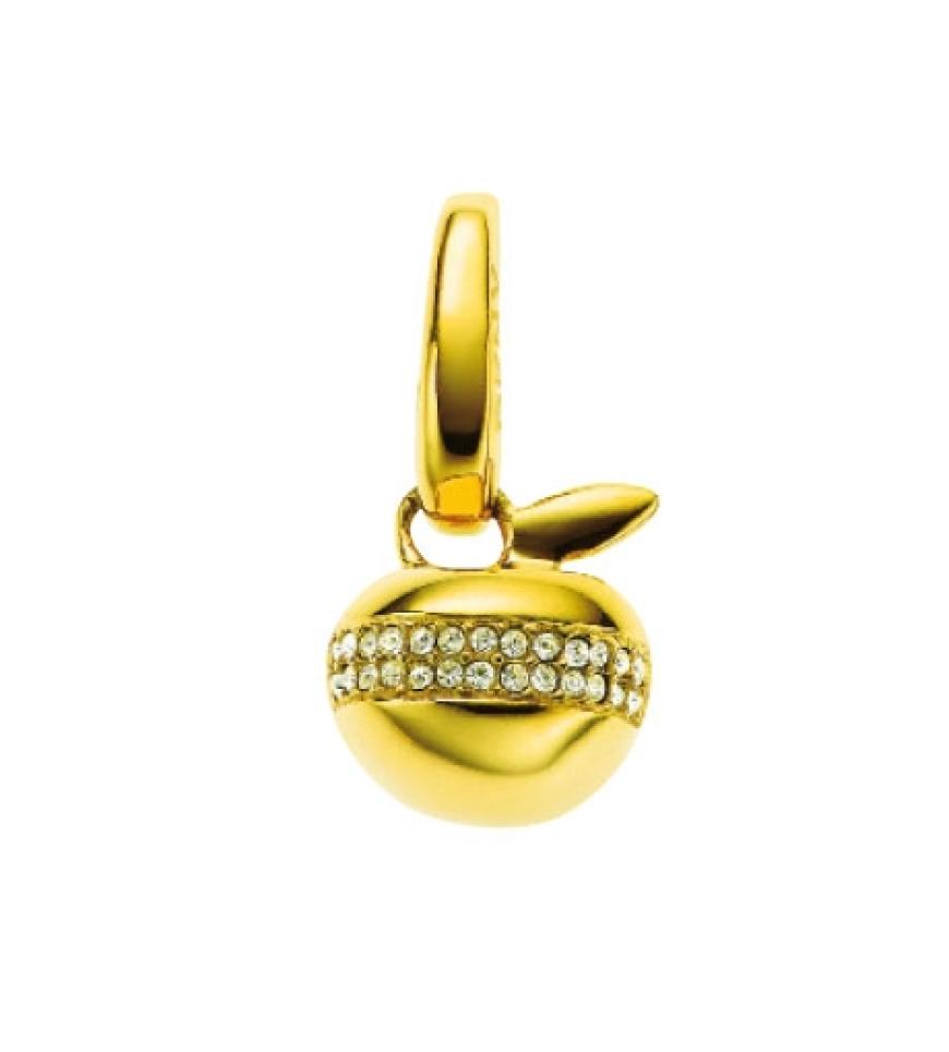 Charm-Anhänger: Apfel aus vergoldetem Edelstahl mit Strasssteinen von DKNY, ca. 40 Euro