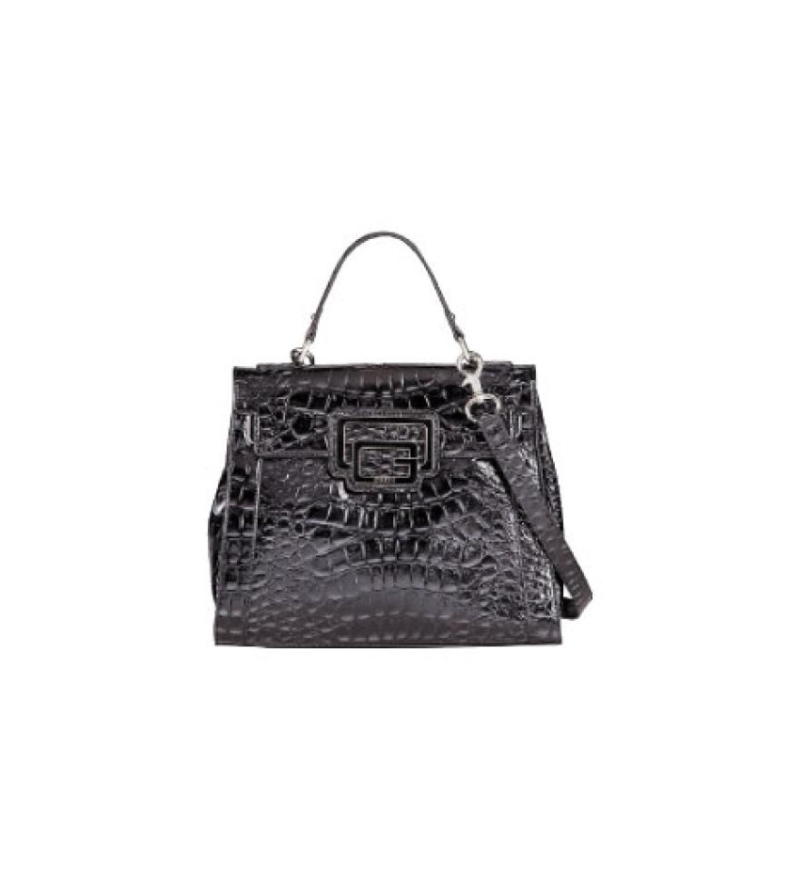 Glänzend: Geprägtes Lackleder von Guess, ca. 120 Euro