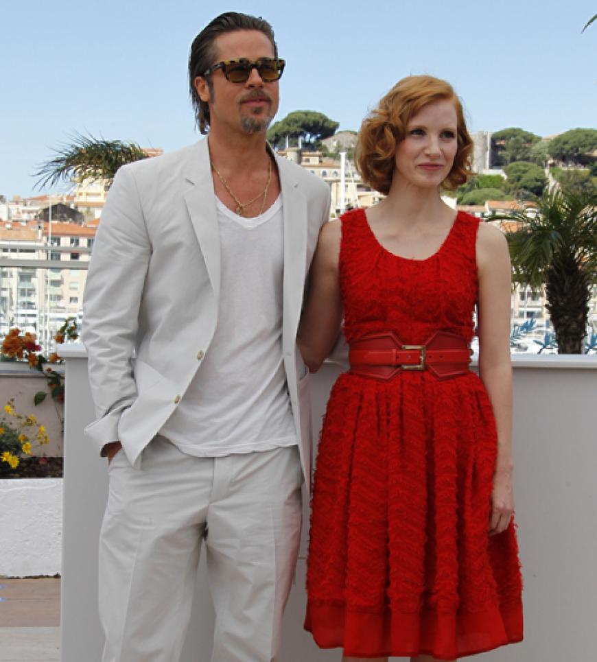 Ohne seine Angelina´ - dafür aber mit seiner Kollegin Jessica Chastain lief er über den Roten Teppich. Er schickte seinen neuen Film