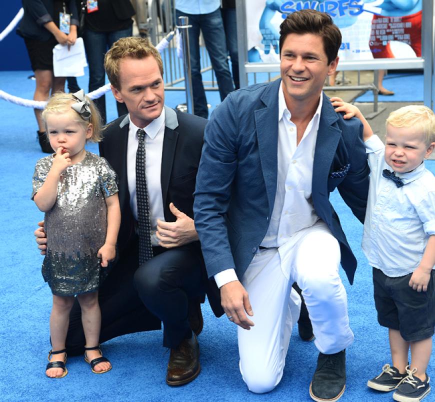 Familienbande: Schauspieler Neil Patrick Harris mit seinem Partner David Burtka und den beiden Kindern Gideon und Harper Harris-Burtka