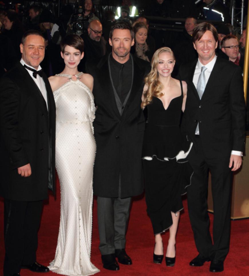 Russell Crowe, Anne Hathaway, Hugh Jackman, Amanda Seyfried und Tom Hooper