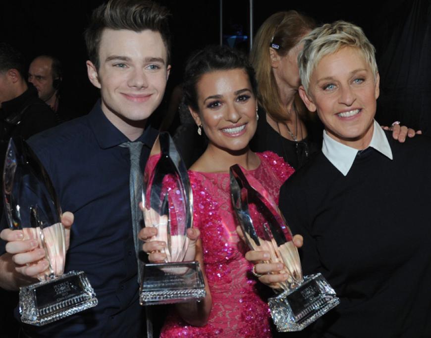Die strahlenden Gewinner: Schauspieler Chris Colfer, Schauspielerin Lea Michele und Moderatorin Ellen DeGeneres