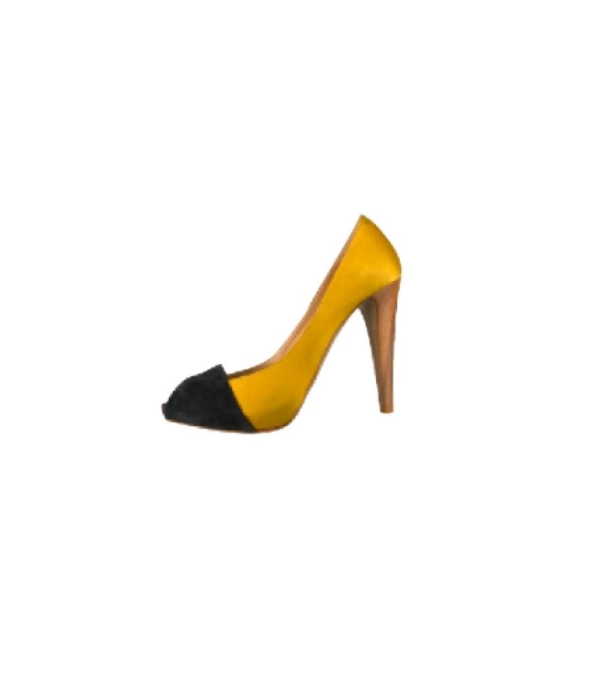 Gelb: Peep Toes
aus Satin und Veloursleder über forzieri.com, ca. 400 Euro