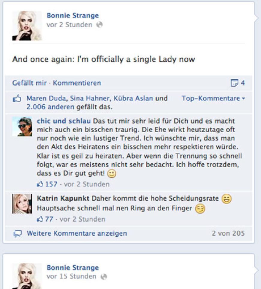 Auf ihrem offiziellen Facebook-Profil verkündet Bonnie die Trennung