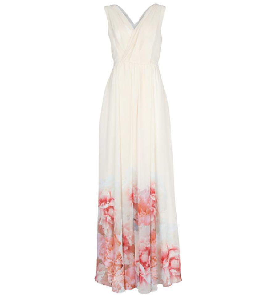 Chiffonkleid mit geblümtem Saum von Mango, ca. 90 Euro
