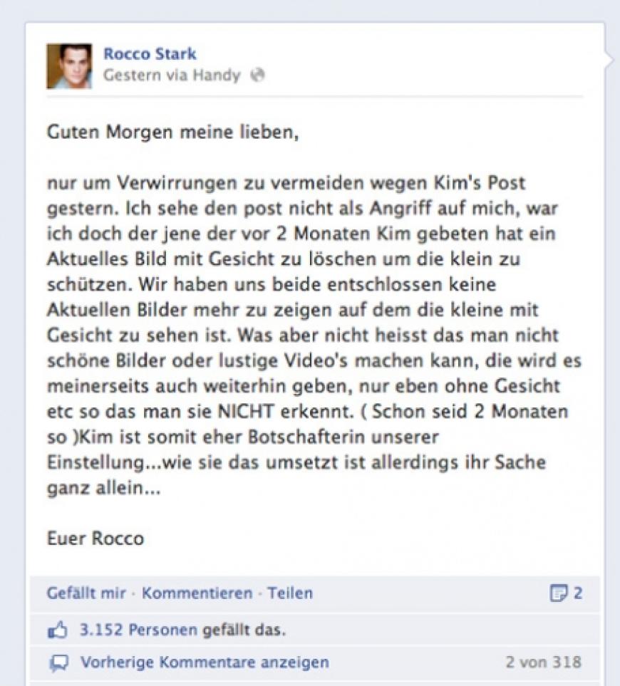 Rocco fühlt wenige Tage später sich genötigt, Kims Statement zu kommentieren, behauptet, beide seien einer Meinung und wollten Amelias Gesicht von nun an nicht mehr zeigen
