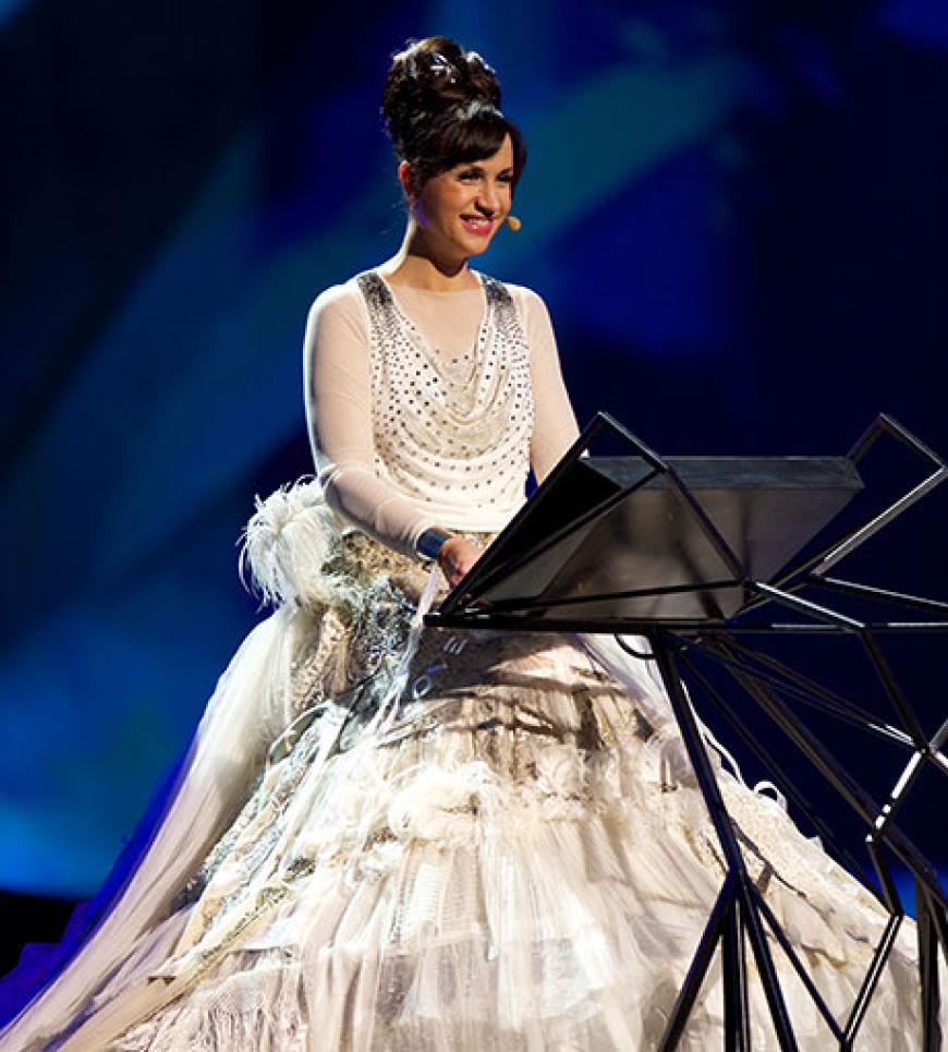 Moderatorin Petra Mede bei der Punktevergabe