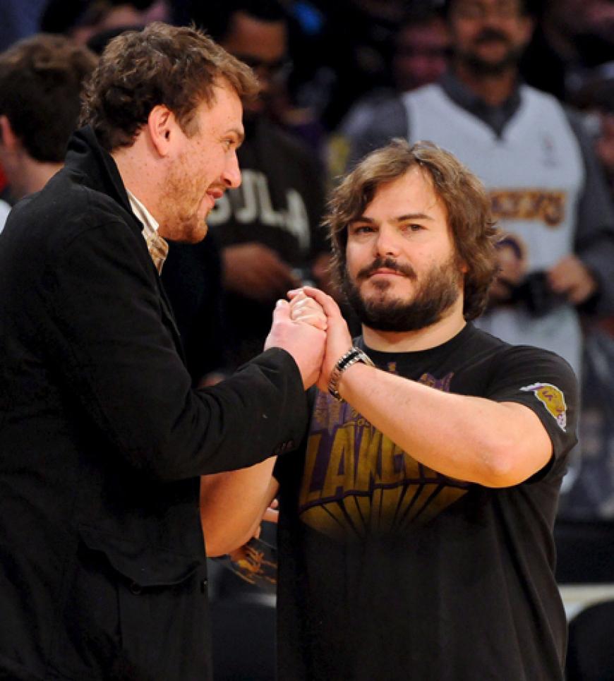 Prominenter Kumpel: Jason und Schauspiel-Star Jack Black beim Basketball-Match der