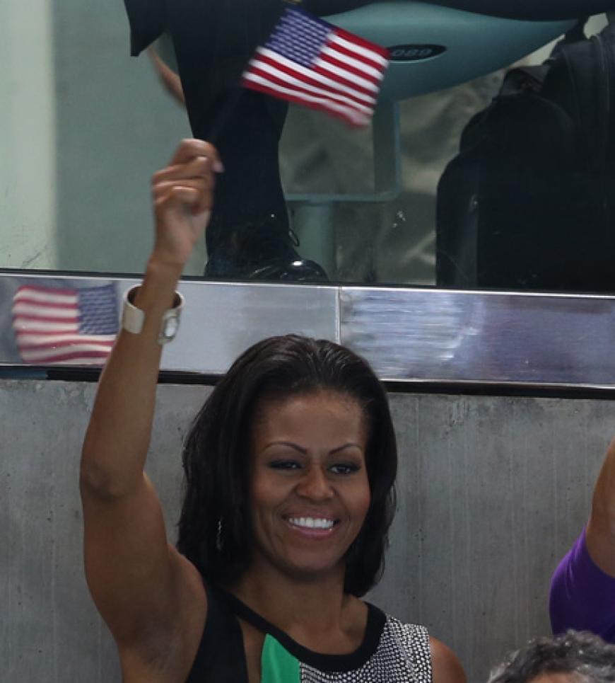 Sie feuert - natürlich - die USA an: Amerikas First Lady Michelle Obama in London