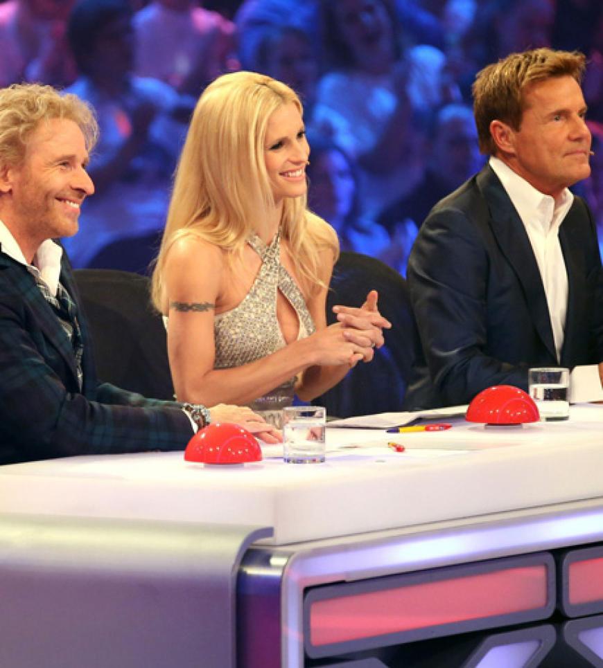Die Jury ist bester Laune: Thomas Gottschalk, Michelle Hunziker und Dieter Bohlen