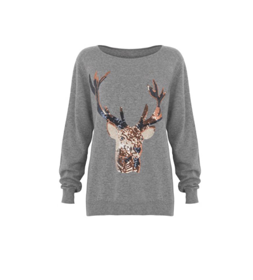 Auch das Label Monsoon setzt auf den Hirsch-Print. Pullover mit Pailletten, ca. 75 Euro