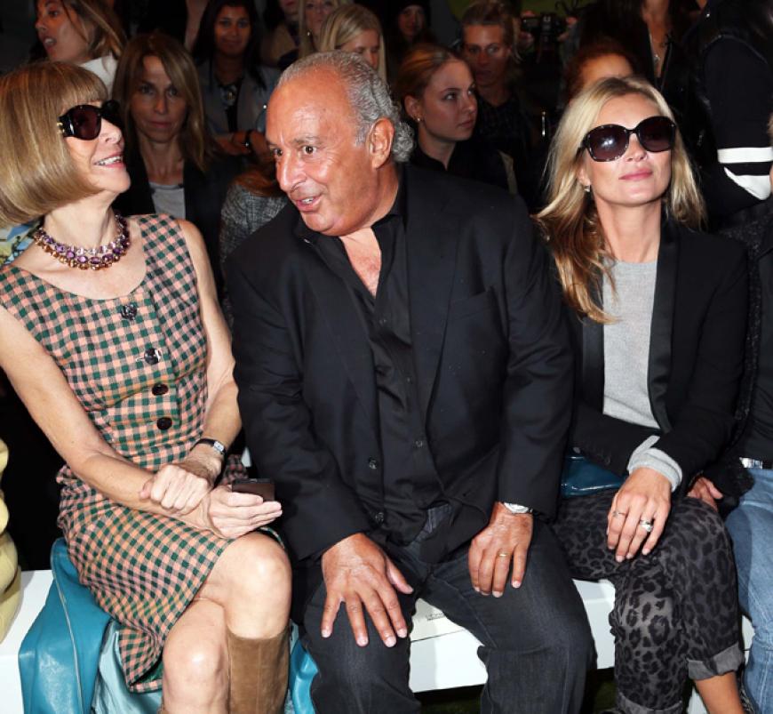 Gut drauf: US-Vogue-Chefin´ Anna Wintour mit Topshop-Gründer Sir´ Philip Green und Supermodel Kate Moss