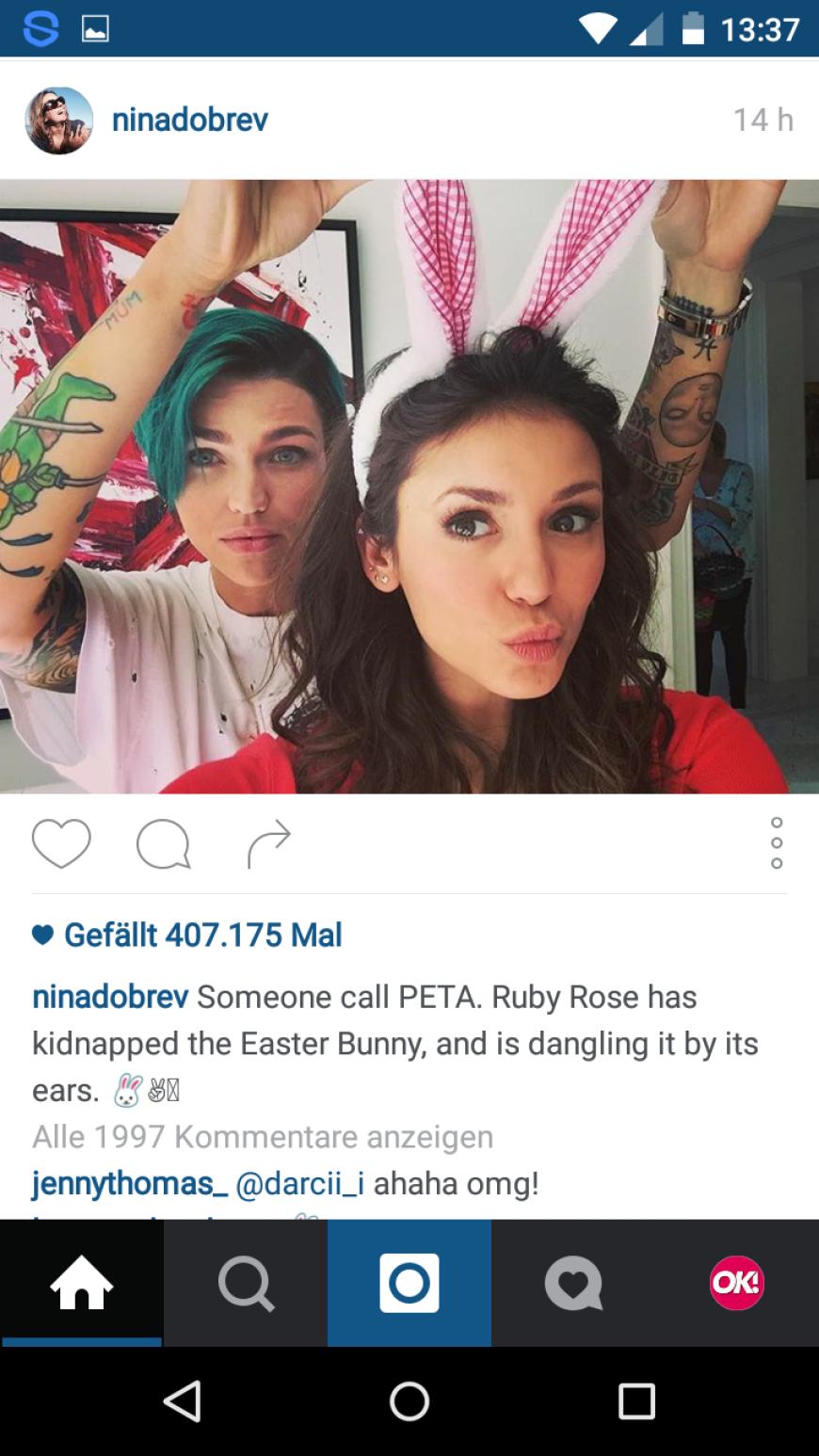 Nina Dobrev schreibt auf Instagram: