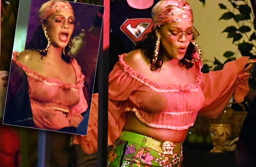 Rihanna dreht in Miami ein neues Musikvideo - und geizt nicht mit Einblicken. Ihr Carmen-Top ist extreeem freizügig. Oh là là!